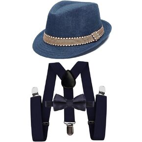 Kids 1920s Costume Fedora Gangster Hat Y-Back Suspenders Bow Tie Wedding Birthday Party Halloween Cosplay Outfit