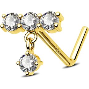 Jewseen 14K Gold Nose Stud 20G L Shaped Nose Rings Nose Piercing Jewelry for Women Men Nose Screw Nostril Piercing Nostril Ring with CZ Gold Nose Ring Dangle Nose Ring