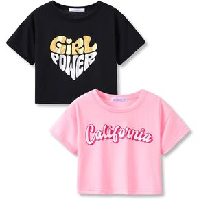 Serdomi Stylish Graffiti/Butterfly/Tropical Crop Top for Little & Big Girls - Cool Summer T-Shirt 2-Pack Clothes Size 6-18