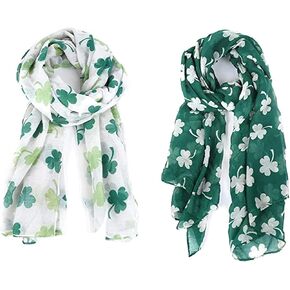 HGRTYXS 2 Pack Shamrock Scarf Irish Scarf St Patricks Day Accessories for Women Irish Clover Silky Stripe,Long Clover Scarf Irish Gifts for Women St.Patrick's Scarf Saint Patricks Day Accessories in Kuwait