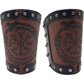 HiiFeuer Embossed Jormungandr Leather Arm Armor, Viking Arm Gauntlet Bracer