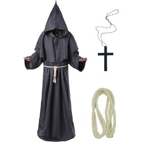 Renaissance Faire Costume for Men Medieval Monk Robe Priest Cape Wizard Witch Hooded Friar Cloak Halloween Costume Party Cape