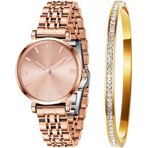 Women's Watch Set Premium Crystal Accented Bangle Watch and Bracelet Watch Gifts for Women