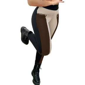 Flamingals Faux Leather Leggings for Women Mid Waisted Stretchy Patch Zip