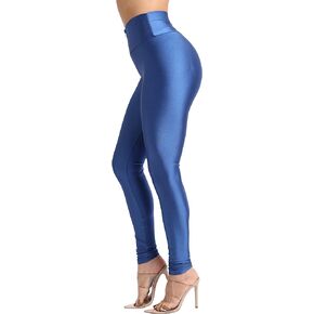 Shiny Skinny Leggings with Zipper - Stretch Active High Waist Tights Disco Party Club Night Out Pants