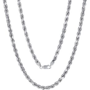 Nuragold 14k White Gold 4mm Rope Chain Diamond Cut Necklace, Mens Womens Jewelry 16" 18" 20" 22" 24" 26" 28" 30"
