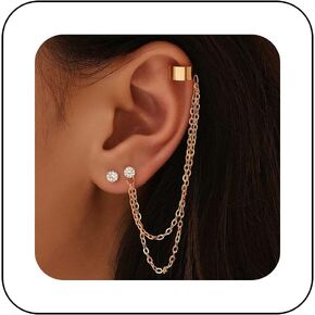 Andelaisi Boho Crystal Tassel Chain Cuff Earrings Gold Cartilage Chain Earring Vintage Chain Crawler Climber Earrings Sparkly Cz Crystal Cartilage Wrap Earring Jewelry for Women and Girls