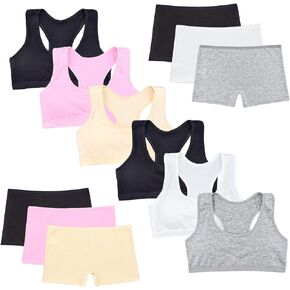 Girls Cami Bra and Boyshort Underwear set with Removable Padding 12 pieces