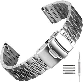 Stainless Steel Mesh Double Locking Metal Watch Band Strap Deployment Buckle Clasp 20mm-24mm