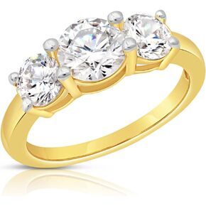 MAX + STONE 2 Carat Cubic Zirconia Anniversary or Engagement Ring for Women in 14k Solid White or Yellow Gold Three Stone CZ in Size 5 to 9