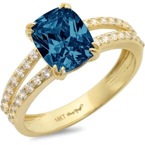 Clara Pucci 3.50 ct Brilliant Cushion Cut Solitaire Accent Genuine Flawless Natural London Blue Topaz Gemstone Engagement Promise Statement Anniversary Bridal Wedding Ring Solid 18K Yellow Gold