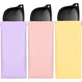 Eyeglasses Pouch Squeeze Top Sunglasses Case Soft PU Leather with Cleaning Cloth 3 Pack