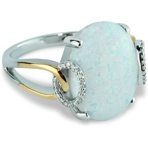 Heartland By Beverley Mitchell 10K Rose Gold with .925 Sterling Silver Oval Lab Created Opal Cabochon & Diamond Accented Split Shank Statement Ring (H-I Color, I2-I3 Clarity)