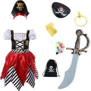 Lingway Toys Girls Deluxe Pirate Costume,Buccaneer Princess Dress for Kids