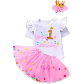 baby girl birthday outfit ruffled sleeve top + puffy skirt + cute 3pcs birthday set