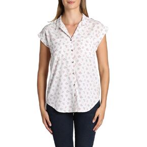 Jachs Women's Cap Sleeve Button Down Shirt - Short Sleeve Printed Blouse