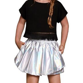 Perfashion Girls' Metallic Skorts Sparkly Shorts Shiny Dance Skirt with Pockets 4-13 Years