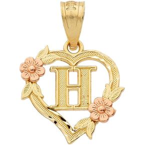 14k Beautiful Two-Tone Initial Heart Pendant for Women in Yellow and Rose Gold - Letter H