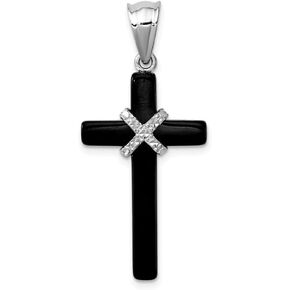 The Black Bow Rhodium-Plated Sterling Silver & Black Onyx Cross Pendant, 16 x 37mm