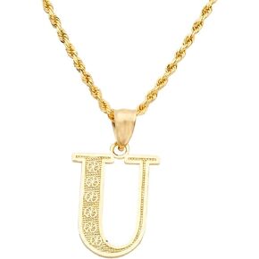 10K Yellow Gold Diamond Cut A to Z Alphabet Initial Letter Charm Pendant (Large Size)