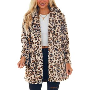 معاطف SeekMe النسائية من الفرو الصناعي سترات الفهد فضفاضة دافئة للخريف والشتاء سترة منفوشة ملابس خارجية (1807-WhiteOrangeX1-M-FY) in Kuwait