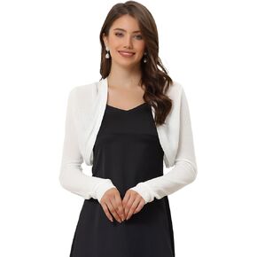 Allegra K Elegant Shrug for Women's Evening Dress Long Sleeve Open Front Cropped Knitted Cardigan