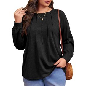 Imily Bela Womens Plus Size Shirts Long Sleeve Dressy Casual Tops Blouses Fashion Pleated Tunics