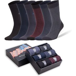 AWS/American Made Bamboo Dress Socks for Men 6 Pairs with Gift Box Size 8-11.5