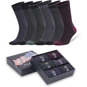 AWS/American Made Bamboo Dress Socks for Men 6 Pairs with Gift Box Size 8-11.5