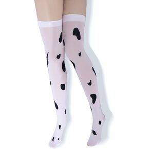 Leadigol 1 Pair Thigh Knee High Cow Goat Print Socks for Women,Cosplay Stockings Lovely Cow Printed Pantyhose Women Silk Socks Sexy Cow Spots Printed,Animal Series Stocking Over the Knee