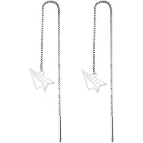 RUIZHEN Personality Airplane And World Map Long Chain Threader Drop Dangle Earrings for Girls Travel Jewelry