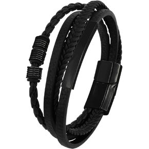 wynameleri Mens Leather Bracelet with Stainless Steel Clasp Jewelry Multi-Layer Braided Men Wrist Cuff Bracelet