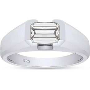 SAVEARTH DIAMONDS 7x5MM Emerald Cut Lab Created Moissanite Diamond Signet Wedding Band Ring For Men In 14K Gold Over Sterling Silver Jewelry (G-H Color, VVS1 Clarity, 1.00 Cttw)