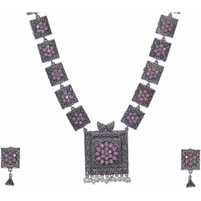 Indian Antique Afghani Silver Polish Oxidized Pearl Stones Boho Gypsy Banjara Statement Long Necklace Jewelry for Women