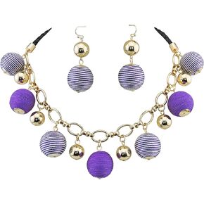 BOCAR Fashion Collar Necklace with Thread Ball Pendant Earring Jewelry Set for Women