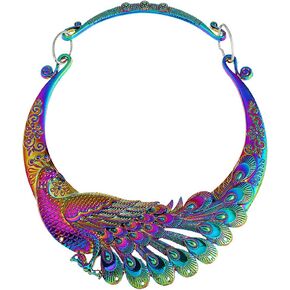 ABJFJE Retro Ethnic Carved Peacock Chunky Bib Collar Choker Necklace Gothic Stylish Exaggerated Fashion Peacock Statement Necklace Jewelry For Women Girl Gift