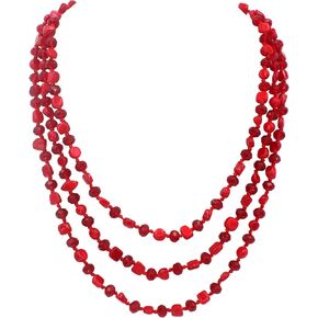 Jules D. 3 Layers Beads Necklaces for Women Girls With Blue Green Turquoise Shell Crystal Beads Rope Knot Costume Jewelry for Gifts