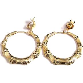 Clip-on Earrings Gold Plated Bamboo Hoop Earrings 2 inch Hoops