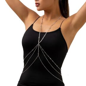 Simple Crystal Cross Harness Body Chain Jewelry Bikini Rhinestone Chest Chain Summer Shell Pendant Crystal Waist Chain Sexy Rhinestone Belly Body Chain for Women (Shell pendant)