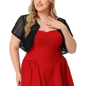 Agnes Orinda Plus Size Lace Shrugs for Women Elegant Sheer Short Sleeve Floral Bolero Shrug Tops Cardigan