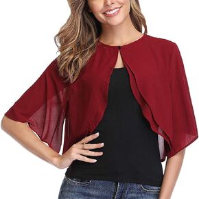 Ladiery Women's Shrugs Chiffon Short Sleeve Open Front Bolero Cardigan Outerwear Shawl Evening Wedding Cape Shirt Tops in Kuwait