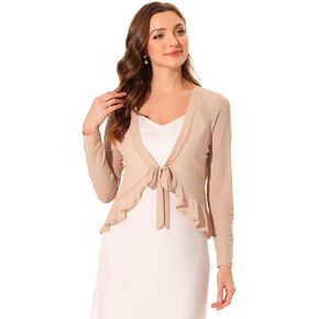Allegra K Ruffle Mesh Shrug for Women's Long Sleeves Self Tie Casual Bolero Cardigan