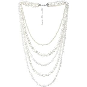 Multi-Strand White Pearl Statement Necklace Collar Necklace Beads Charms Pendant Dress Wedding Party