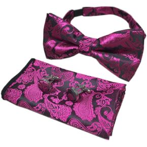 Men Big Boy Paisley Handkerchief Bow Tie Set Bowties Cufflinks Pocket Square Set