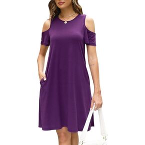فستان كاجوال نسائي صيفي بكتف بارد من Manydress تي شيرت متأرجح مع جيوب MY136