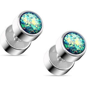 Pierced Owl - 16GA 316L Stainless Steel Synthetic Glitter Opal Fake Cheater Plug Earrings, Sold as a Pair