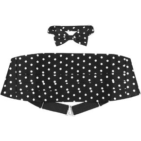 Cumberbund & BowTie BLACK w/WHITE POLKA DOTS Men's Cummerbund Bow Tie Set