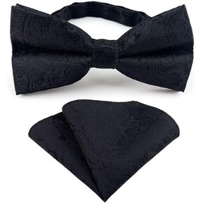 Elfeves Bow Ties for Men Paisley Pre-Tied Bowties and Pocket Square Set Formal Wedding Bowtie