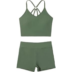 Milumia Girl's 2 Piece Swimsuits Ring Linked Crisscross Back Swim Shorts Bikini Sets Swimwear