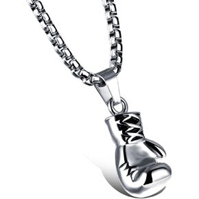 Hamoery Men Women Punk Stainless Steel Boxing Glove Chain Pendant Necklace
